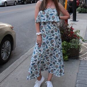 The Impeccable Pig Blue and White Floral Paisley Midi Dress